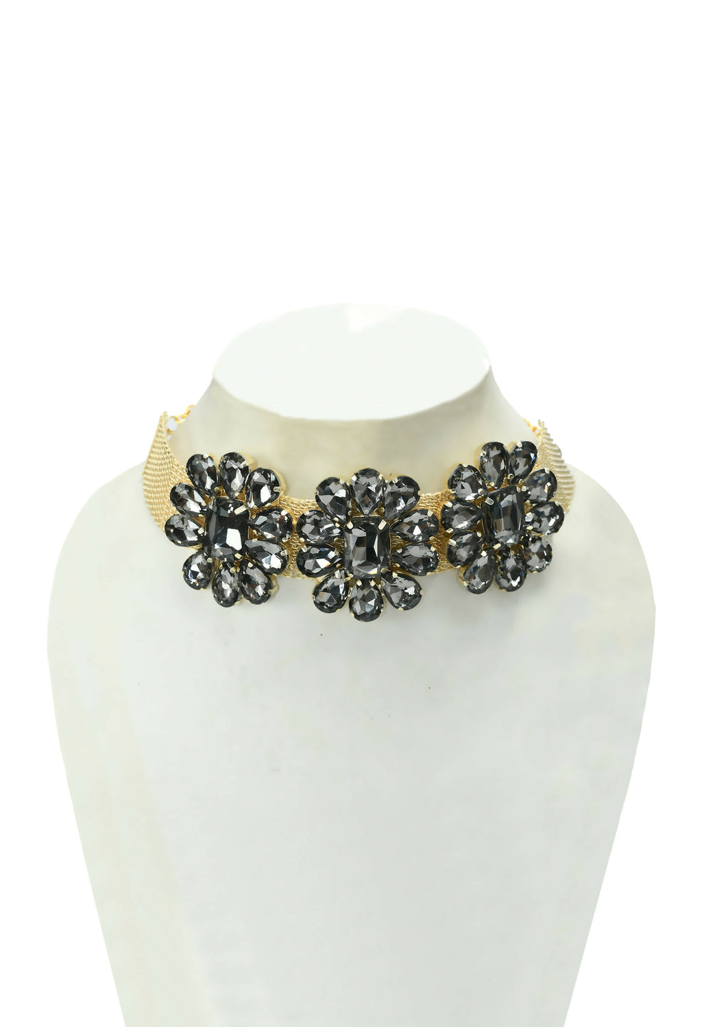 Mominos Fashion Joharkamal Gold-Polished Brass Finish Stone Choker For Women & Girls (Grey)