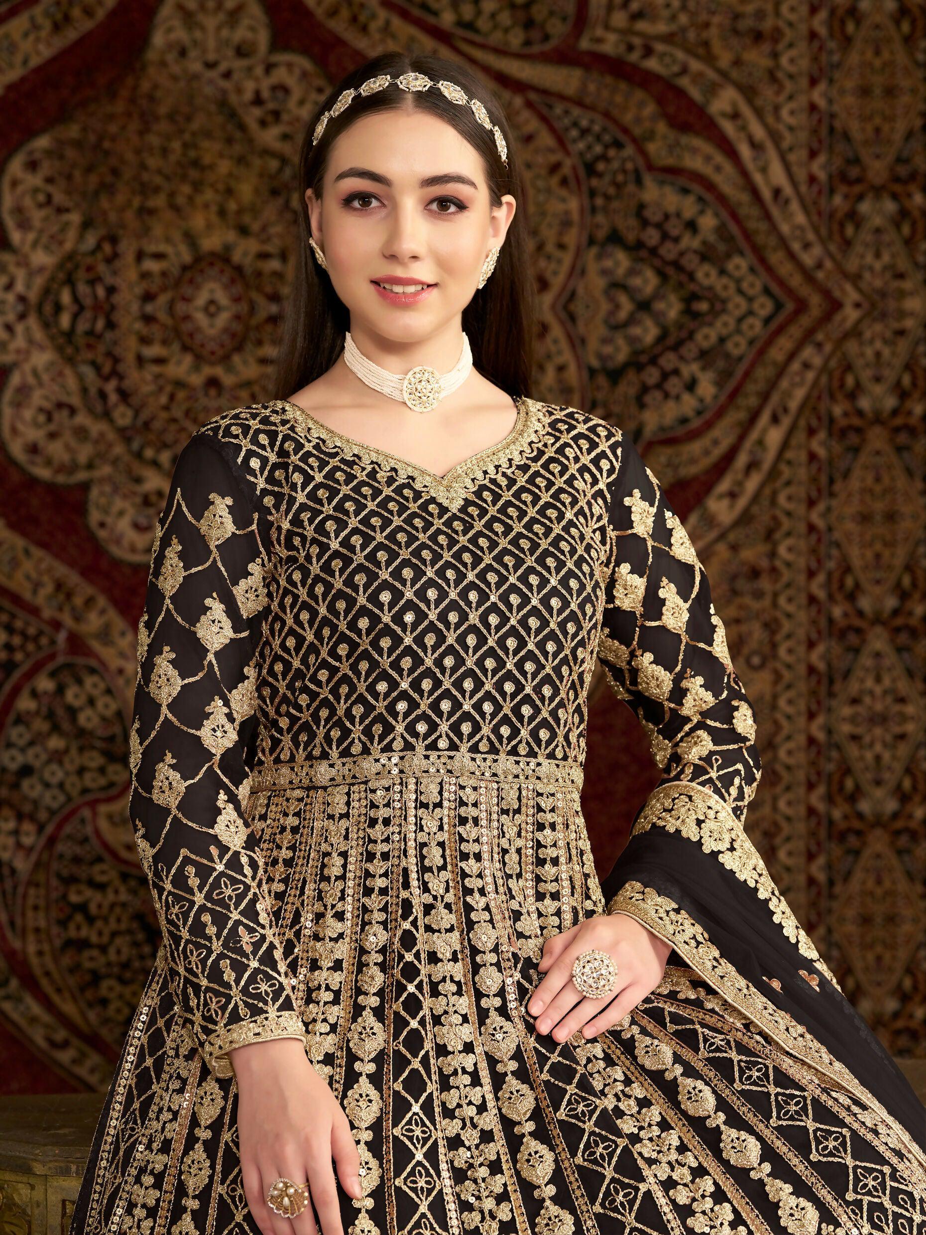 Anaita Black Embroidered Net Stitched Anarkali Suit
