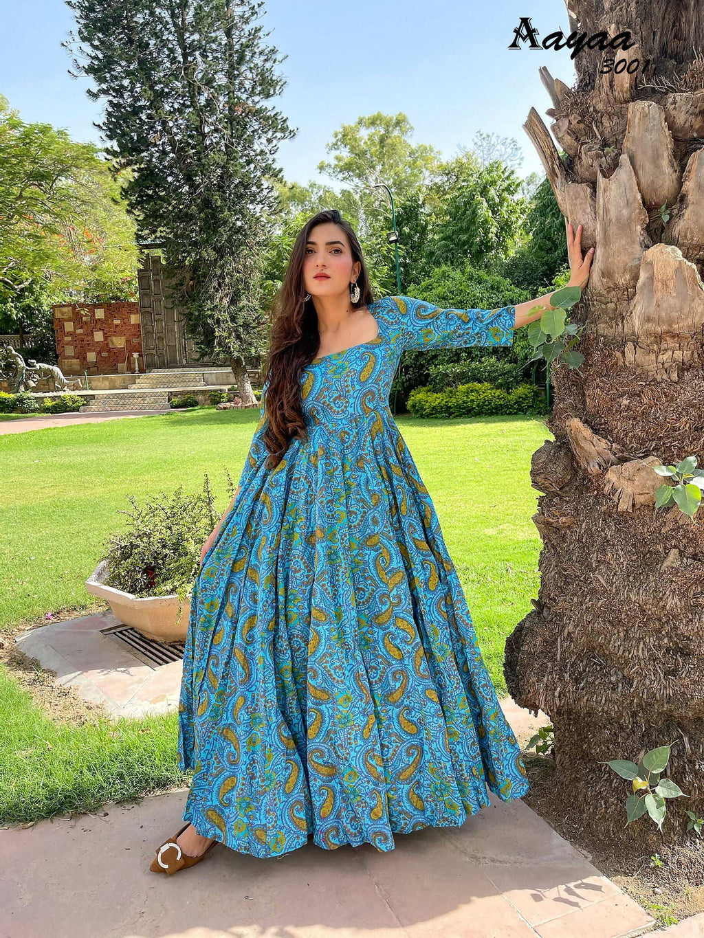 Aayaa Pure Ab Cotton Gown With Heavy Digital Print - Multi Color