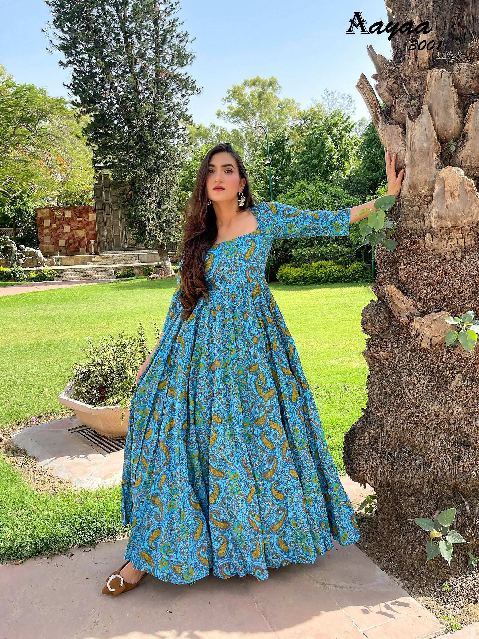 Aayaa Pure Ab Cotton Gown With Heavy Digital Print - Multi Color