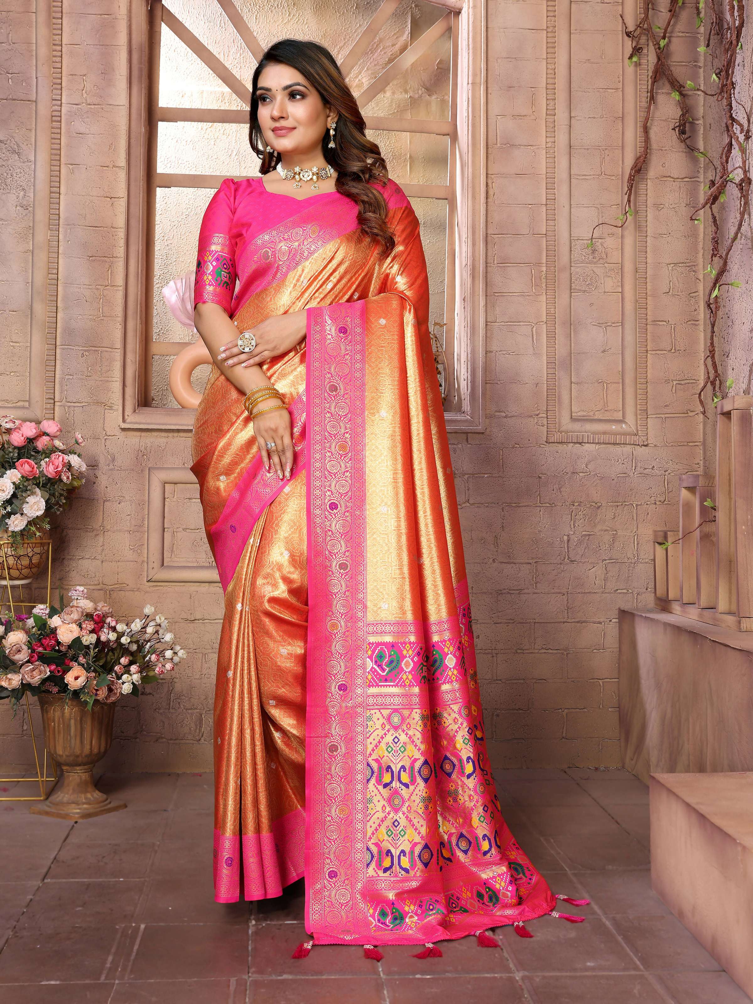 Aastha Fashion Gold Banarasi Tissue Silk Weaving Saree