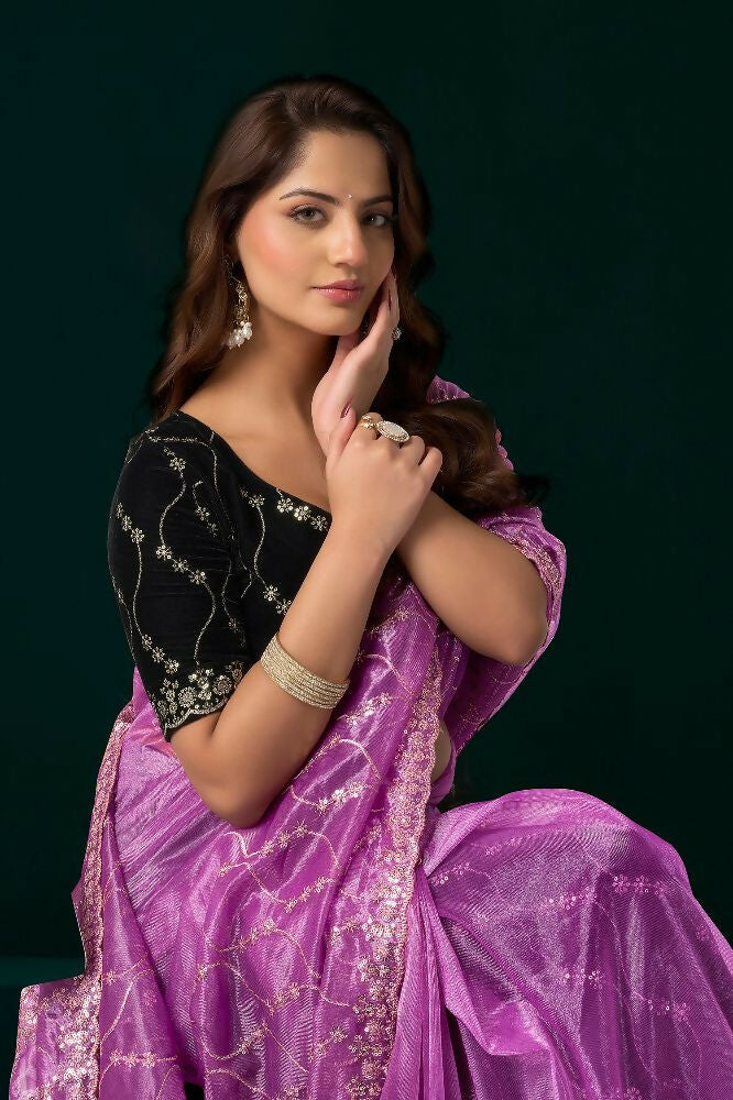 Joban Fashion Lavender Net Party Wear Sarees