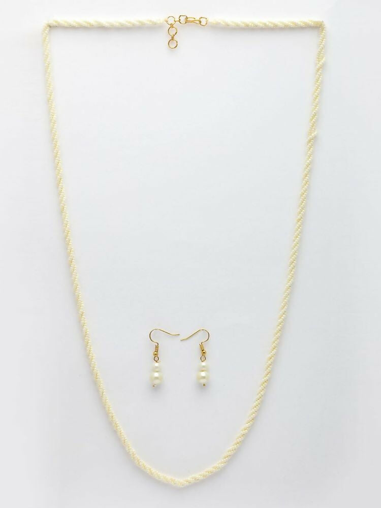 NVR Women Gold Plated White Pearl Necklace With Earrings