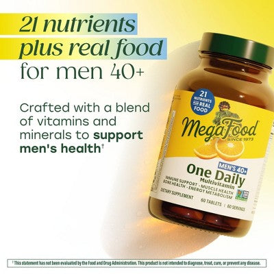 MegaFood Mens Multivitamin, Multivitamin for Men 40+ Immune Support, Vegetarian Tablets - 30ct: Non-GMO Project Verified