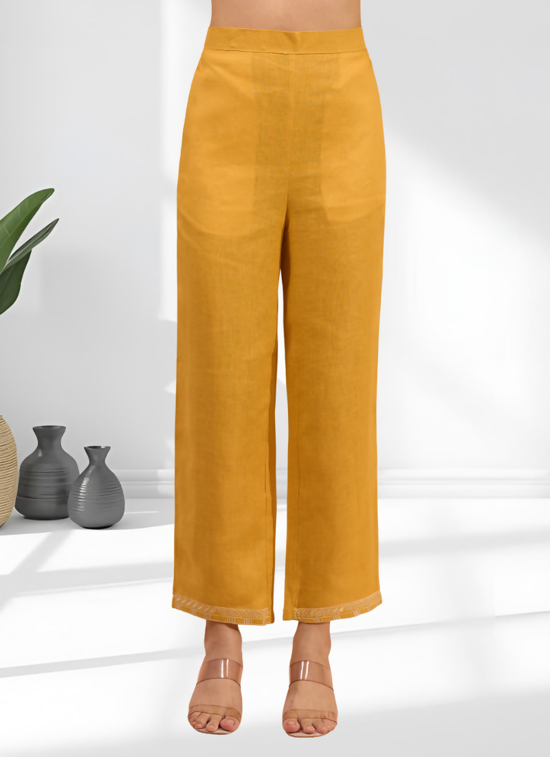 Joban Fashion Mustard Linen Embroidered Readymade Cord Set