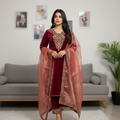 Joban Fashion Maroon Kurta Set Velvet Embroidery Sequence Work