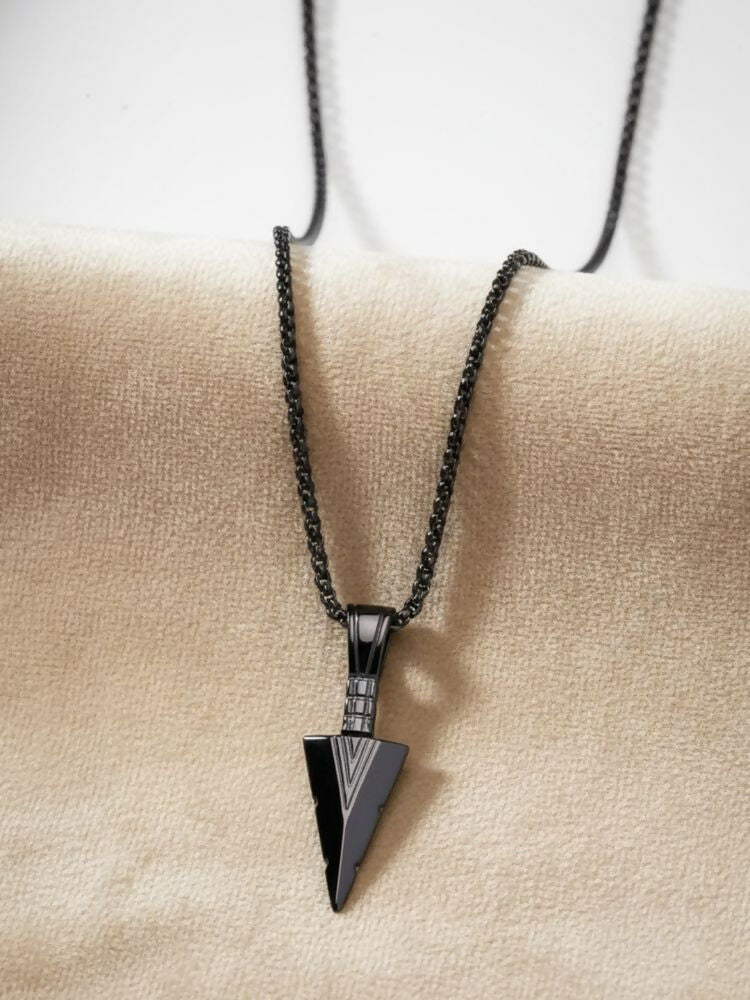 NVR Men's Black Arrow Shaped Rhodium Plated Pendant with Chain