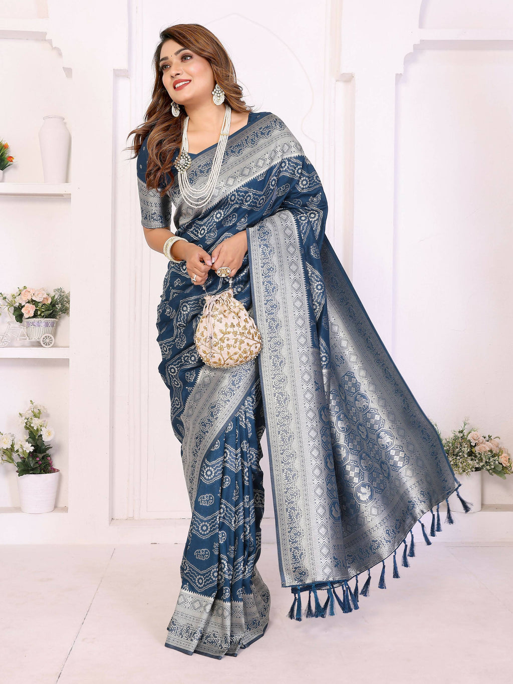 Aastha Fashion Teal Blue Georgette Silk Leheriya With Elegant Zari Weaving Saree