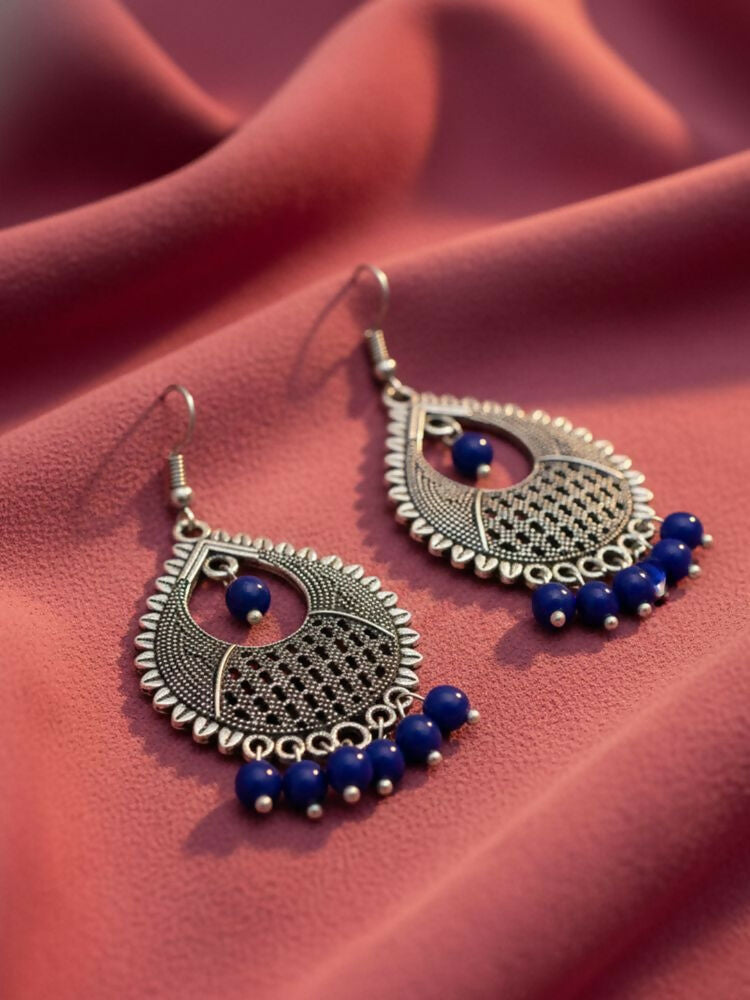 NVR Women German Silver Oxidised Chandbali Earrings