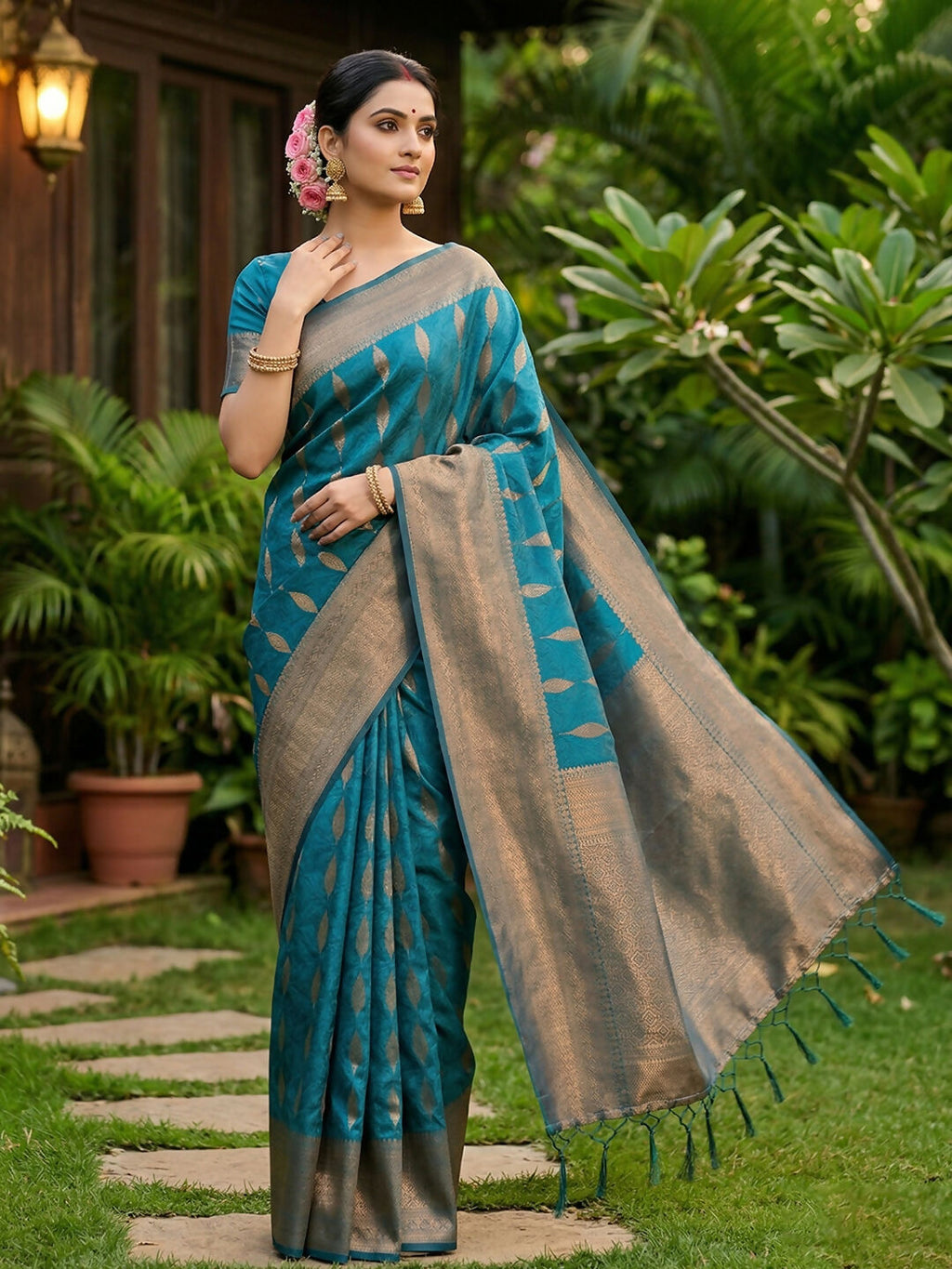 Shree Shyam Fashion Rama Blue Silk Blend Saree