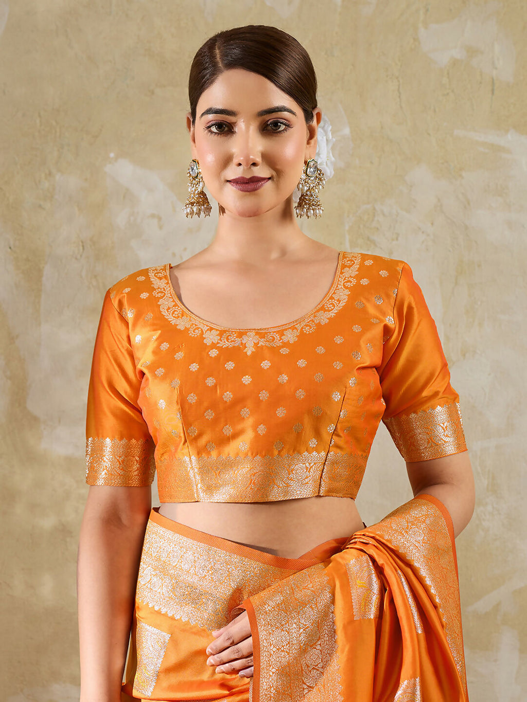 Shree Shyam Fashion Orange Silk Blend Saree