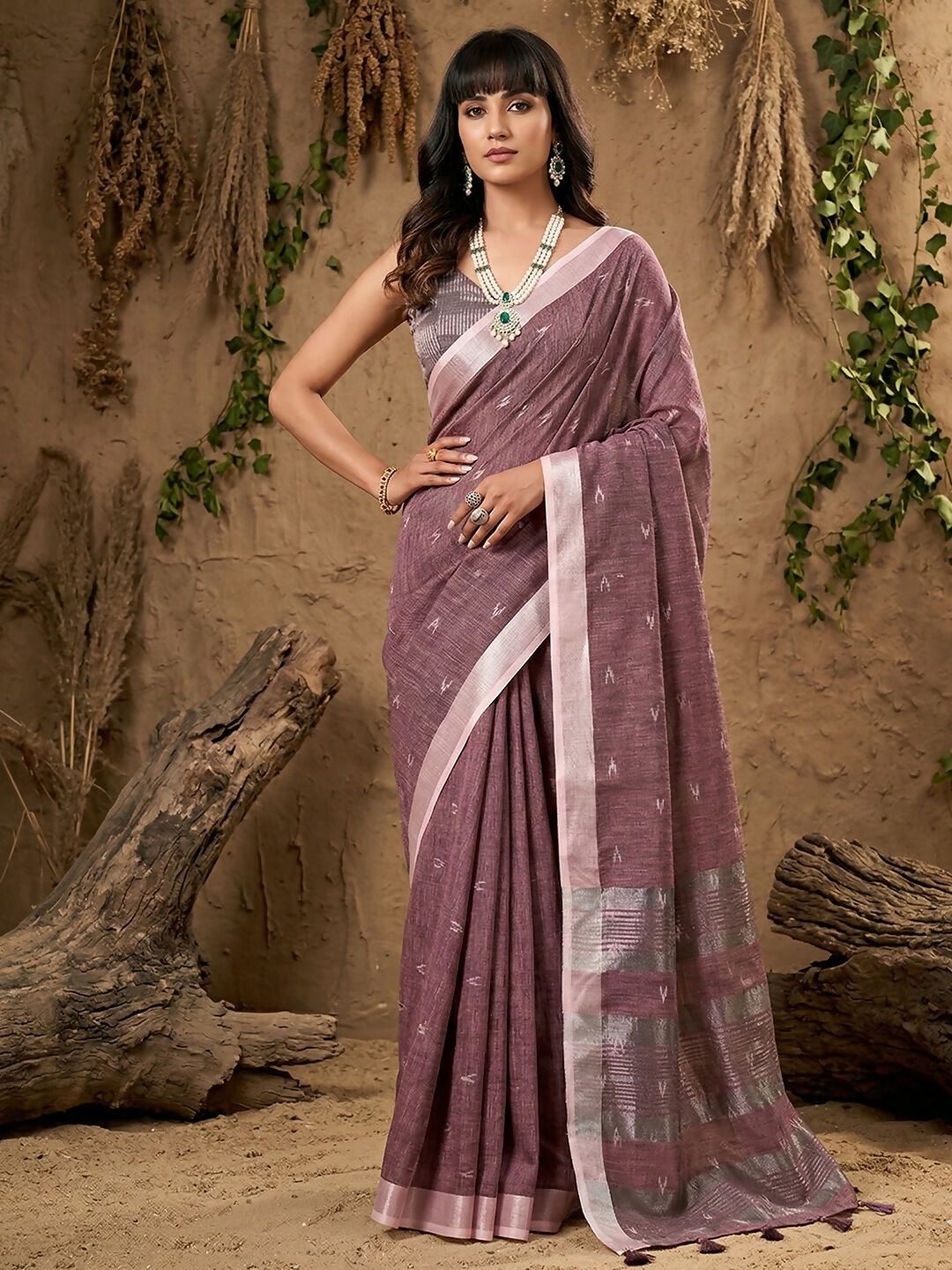 Shree Shyam Fashion Purple Linen Cotton Saree