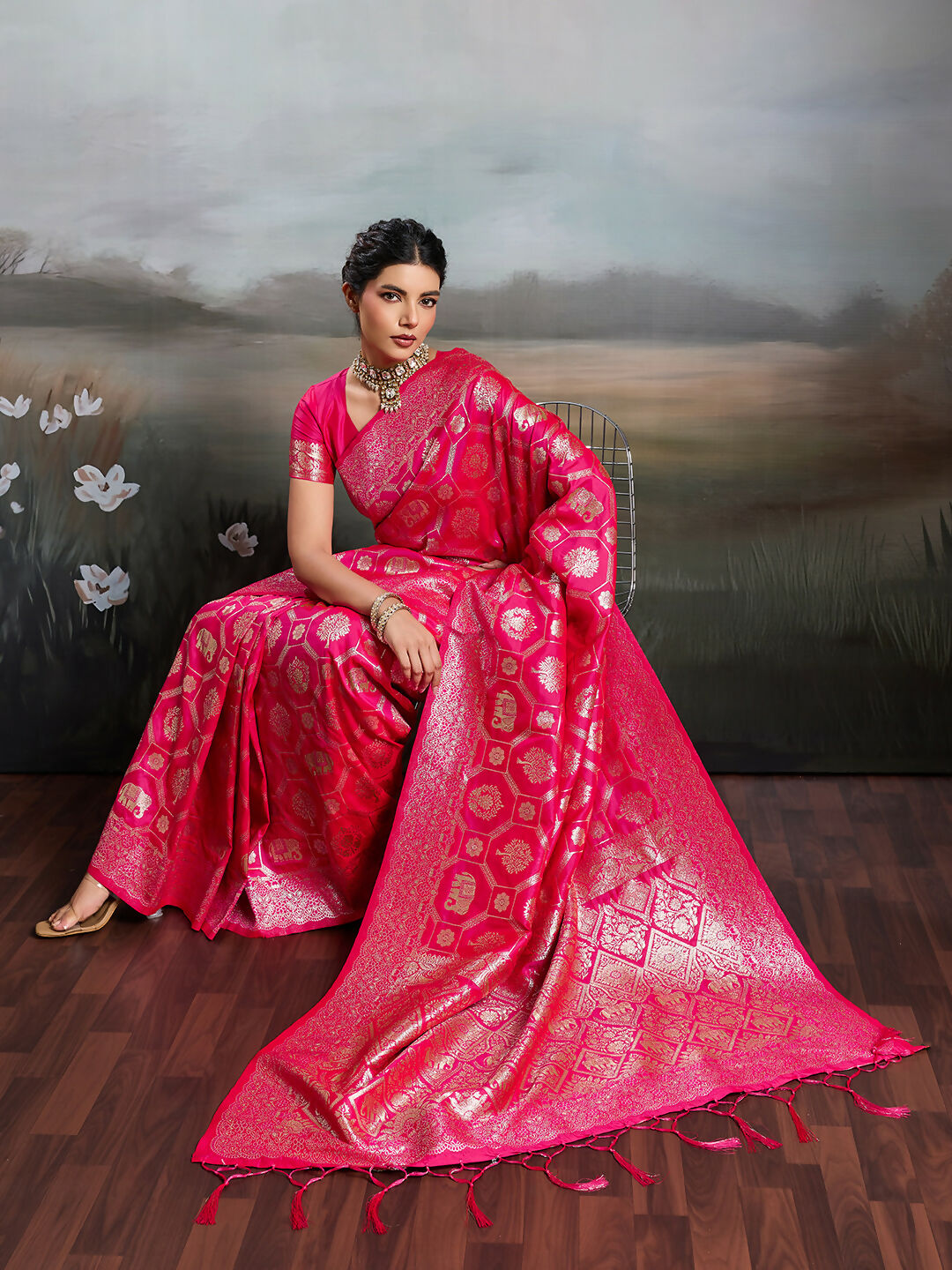 Shree Shyam Fashion Rani Pink Silk Blend Saree