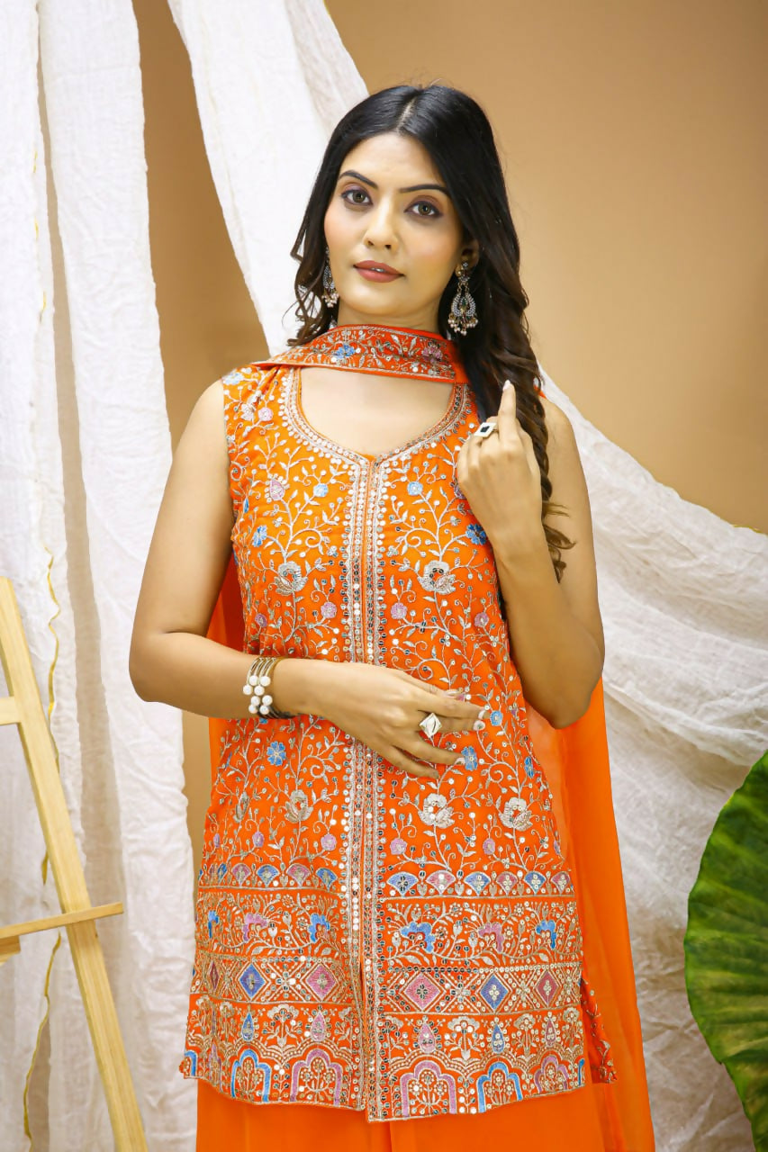 Teeya Creation Yellow Color Faux Georgette Wedding Wear Trending Palazzo Set