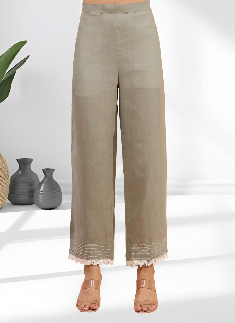 Joban Fashion Gray Linen Embroidered Readymade Long Kurta With Pant
