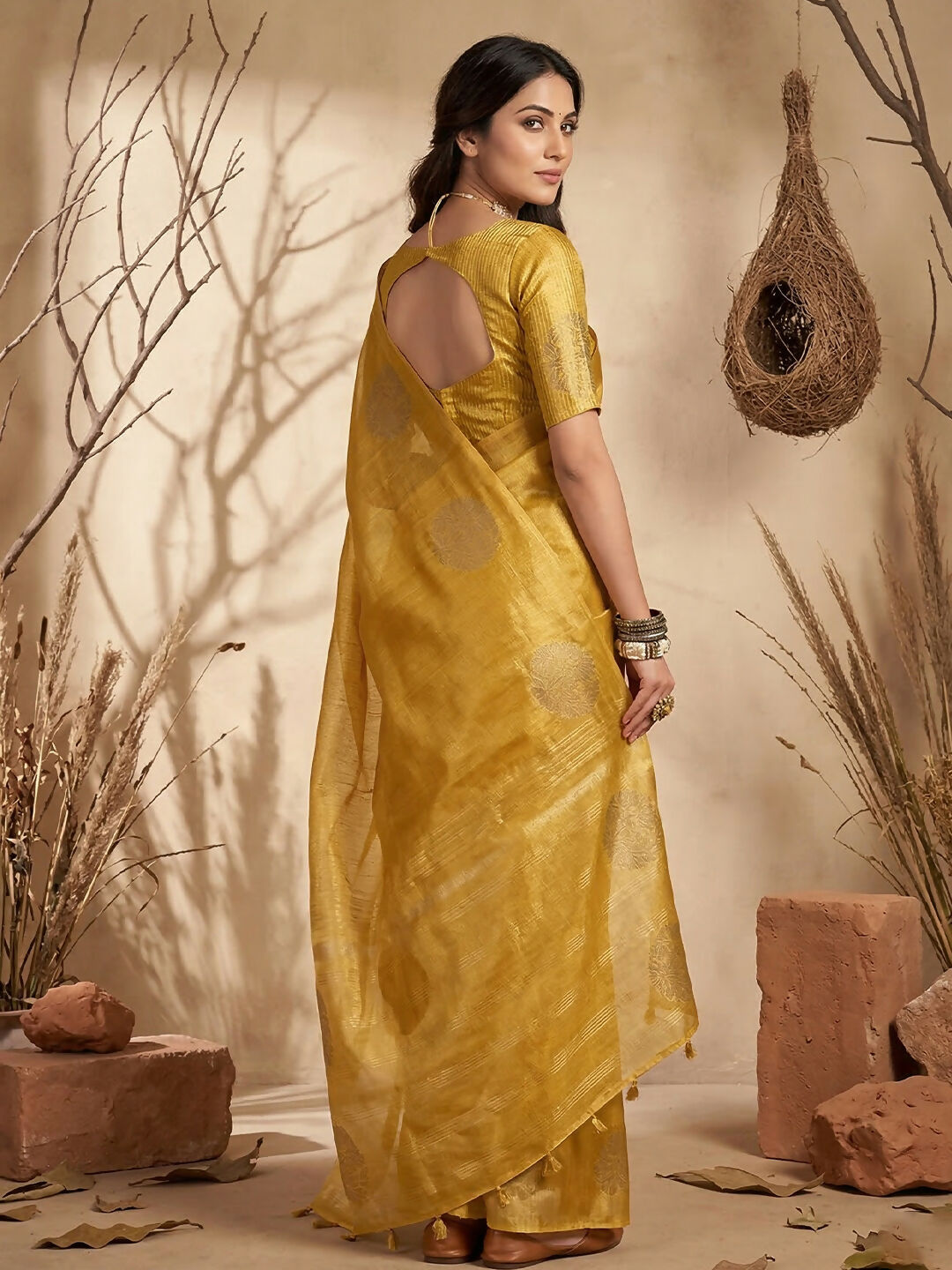 Shree Shyam Fashion Yellow Tissue Silk Saree
