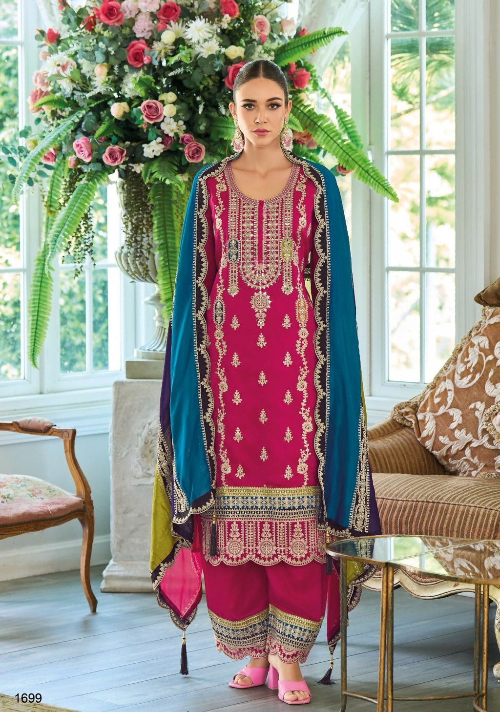 Anaita Pink Premium Embroidered Chinon Stitched Salwar Suit