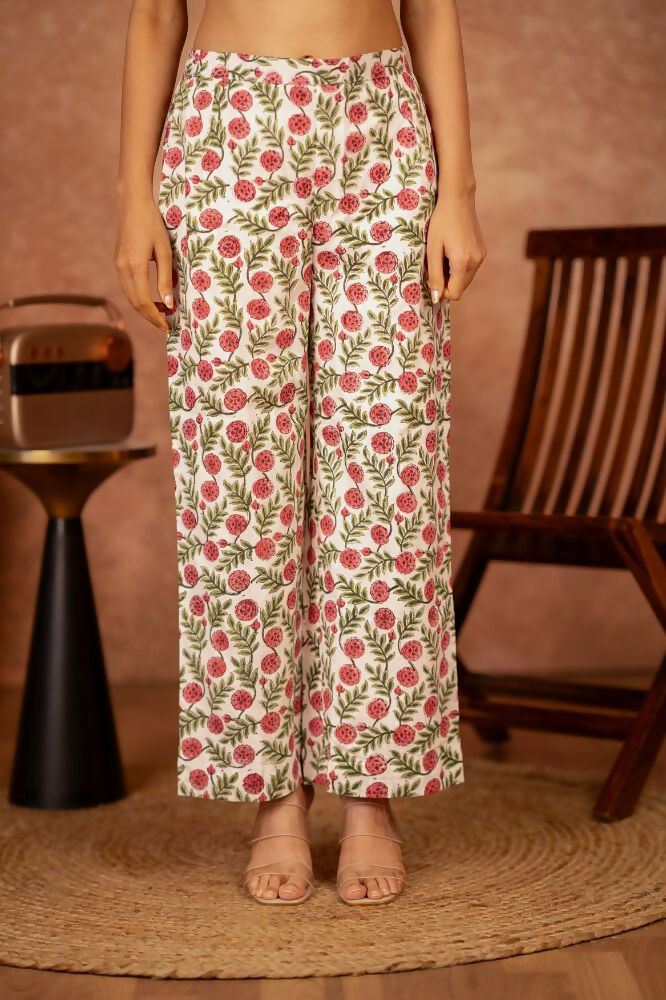 Joban Fashion Red Green Hand Block Printed Cotton Suit Set