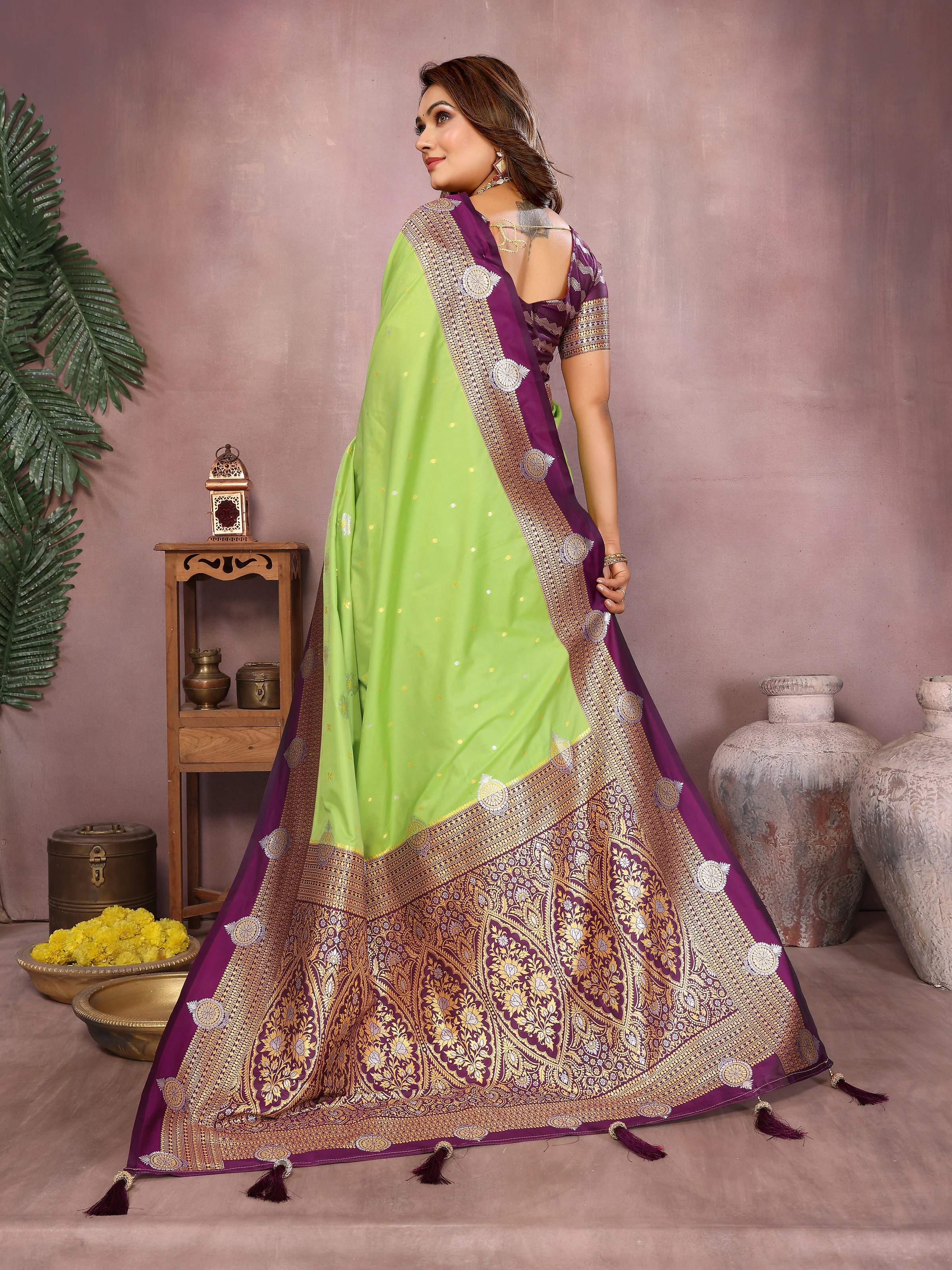 Aastha Fashion Parrot Green Silk Sarees Weaving Saree