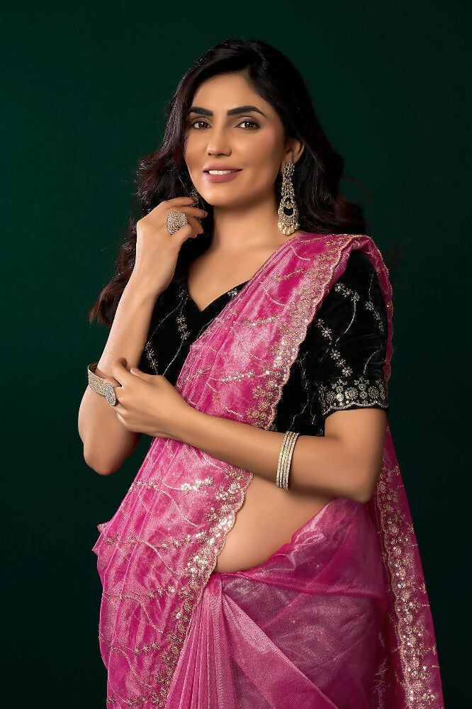 Joban Fashion Pink Net Party Wear Sarees