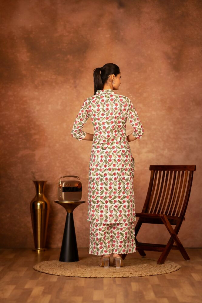 Joban Fashion Red Green Hand Block Printed Cotton Suit Set