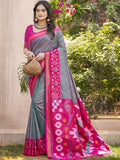 Anaita Grey Pochampally Silk Saree With Floral Printed Work With Blouse