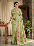 Anaita Green Linen Woven Work Saree With Blouse