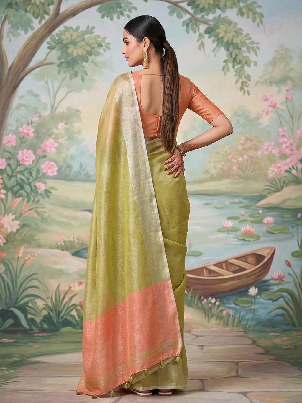 Anaita Green Tissue Saree With Blouse