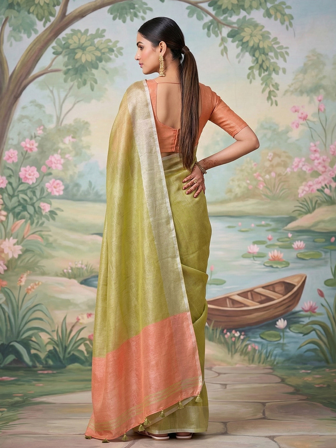 Anaita Green Tissue Saree With Blouse
