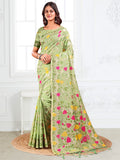 Anaita Green Linen Printed Saree With Blouse