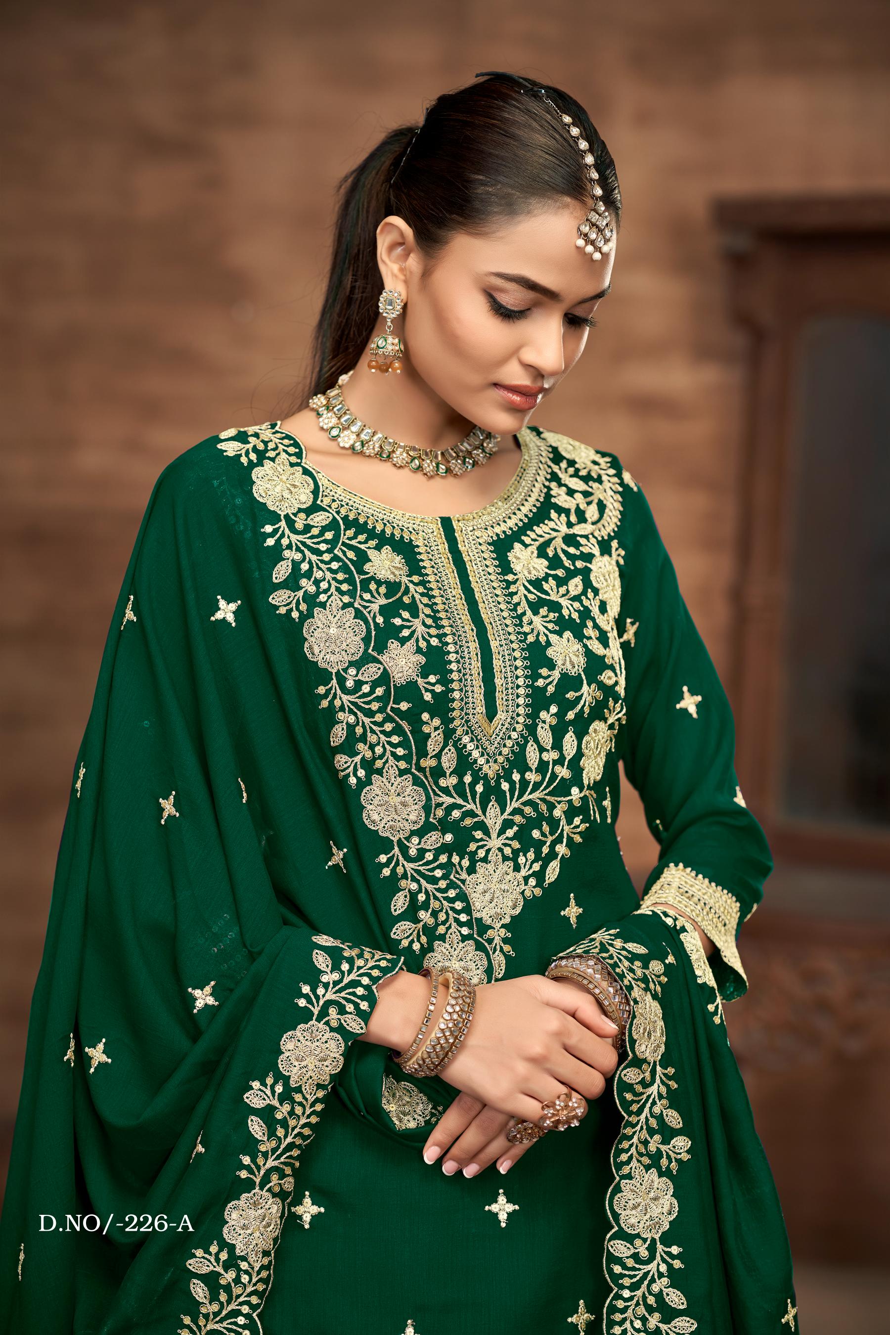 Anaita Green Premium Embroidered Vichitra Silk Lehenga Style Suit