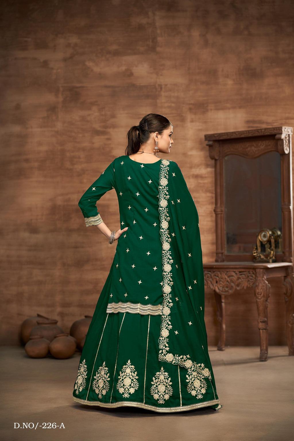 Anaita Green Premium Embroidered Vichitra Silk Lehenga Style Suit