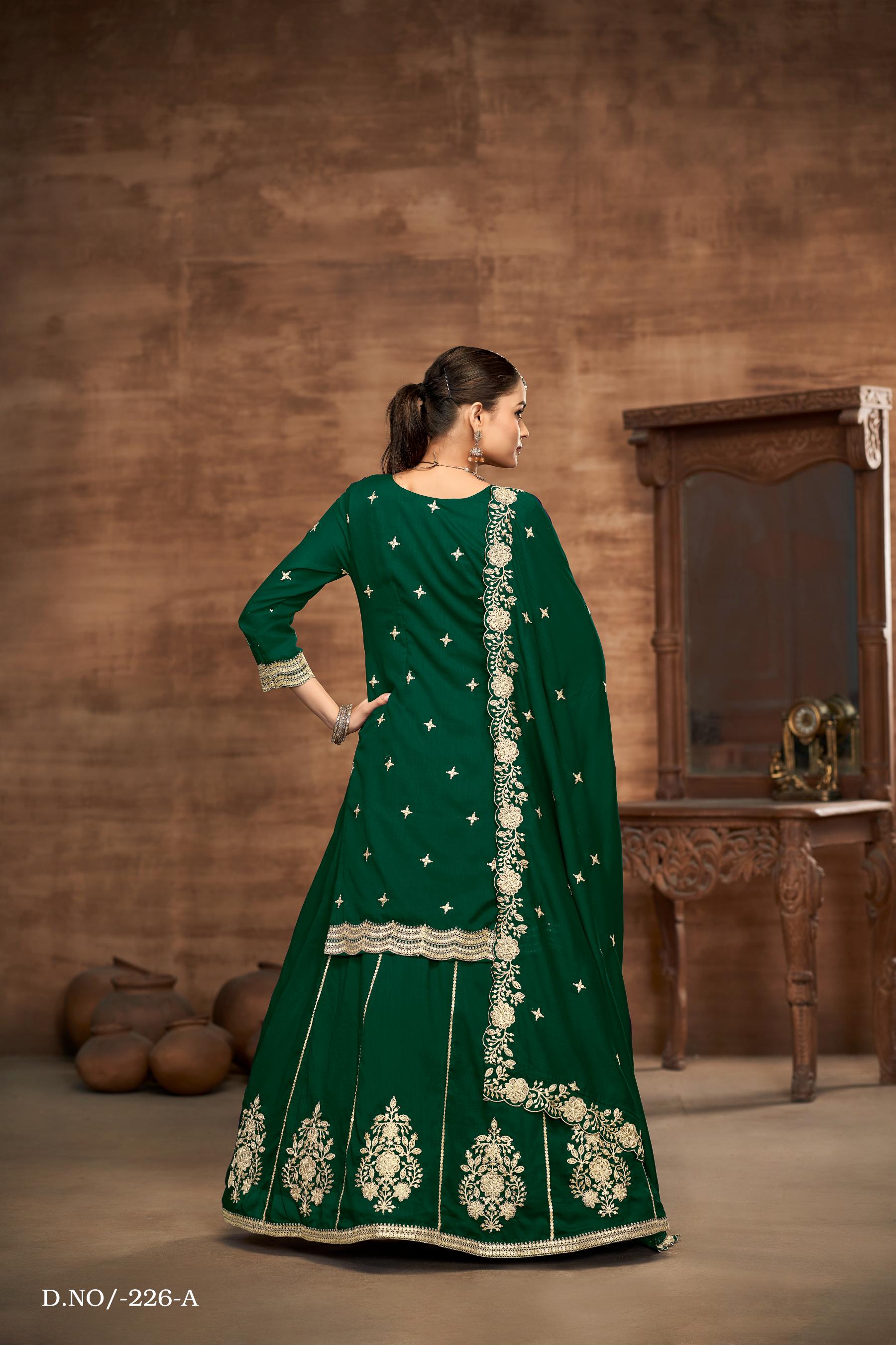 Anaita Green Premium Embroidered Vichitra Silk Lehenga Style Suit