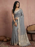 Anaita Grey Cotton Saree With Blouse