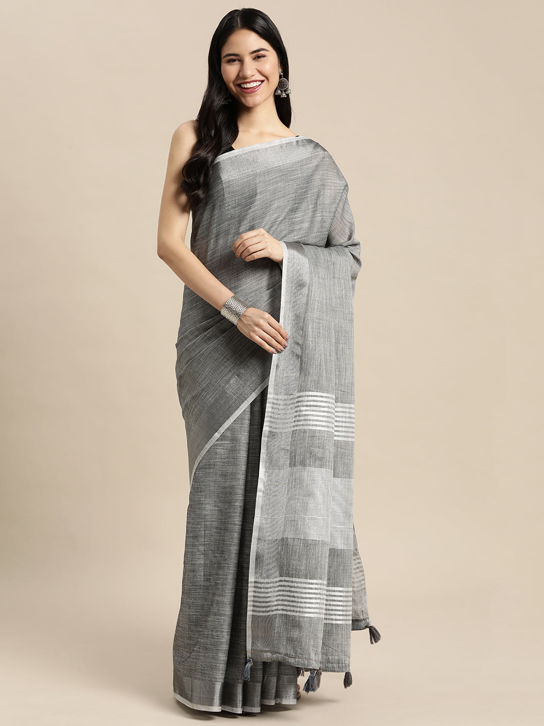 Anaita Grey Linen Saree With Blouse