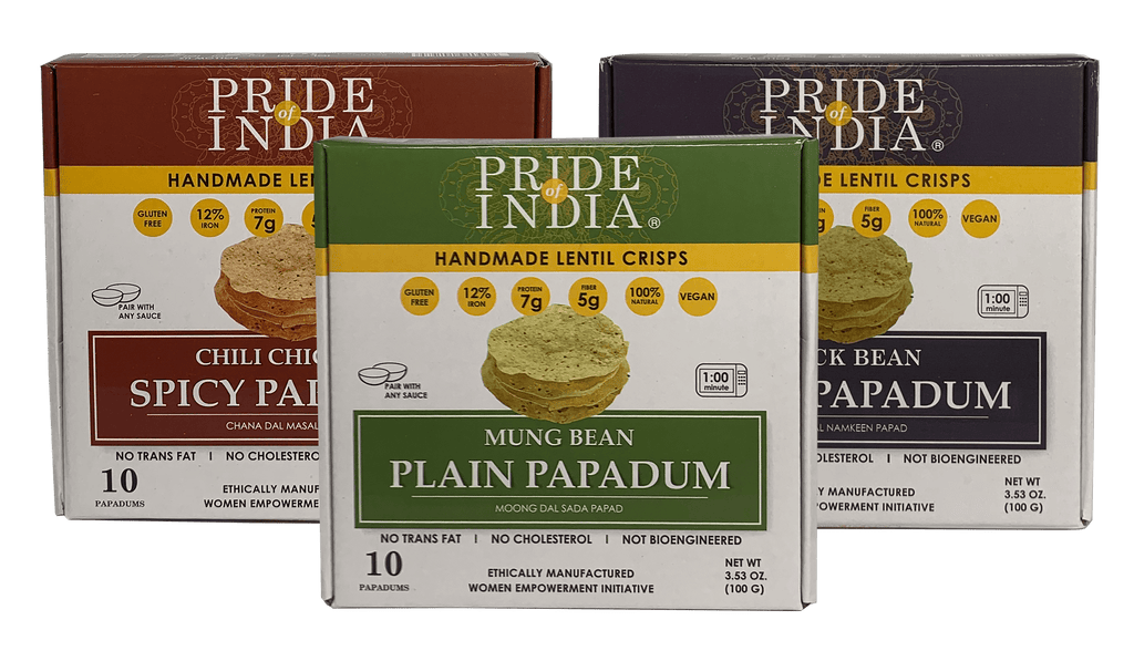 Assorted Papadum Lentil Crisps - Plain, Salty & Spicy