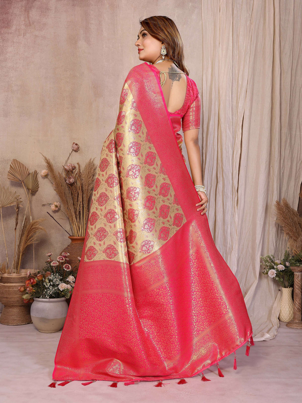 Aastha Fashion Yellow Banarasi Tissue Silk Weaving Saree