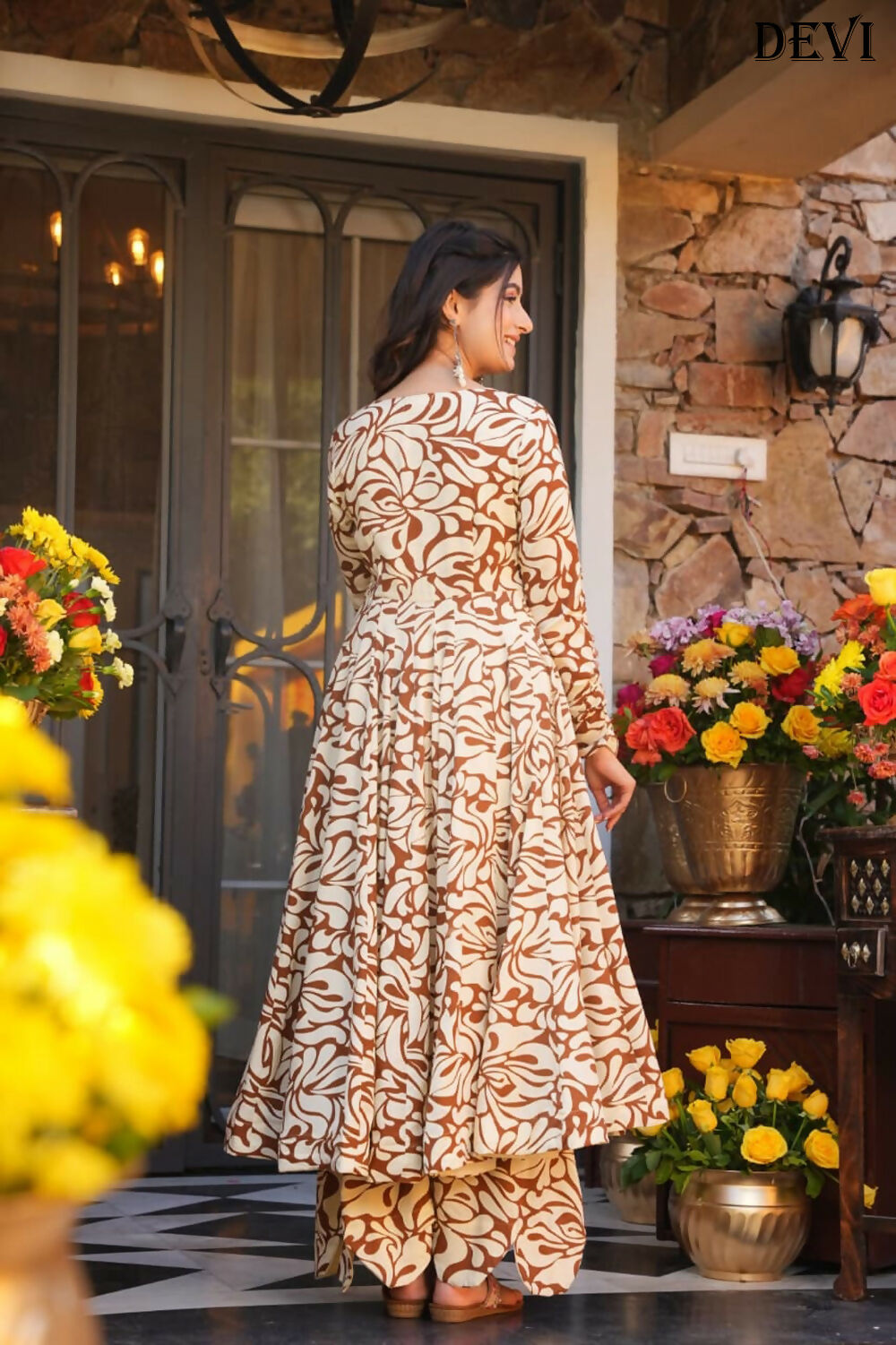 Aayaa Designer Printed Full Flared Suit