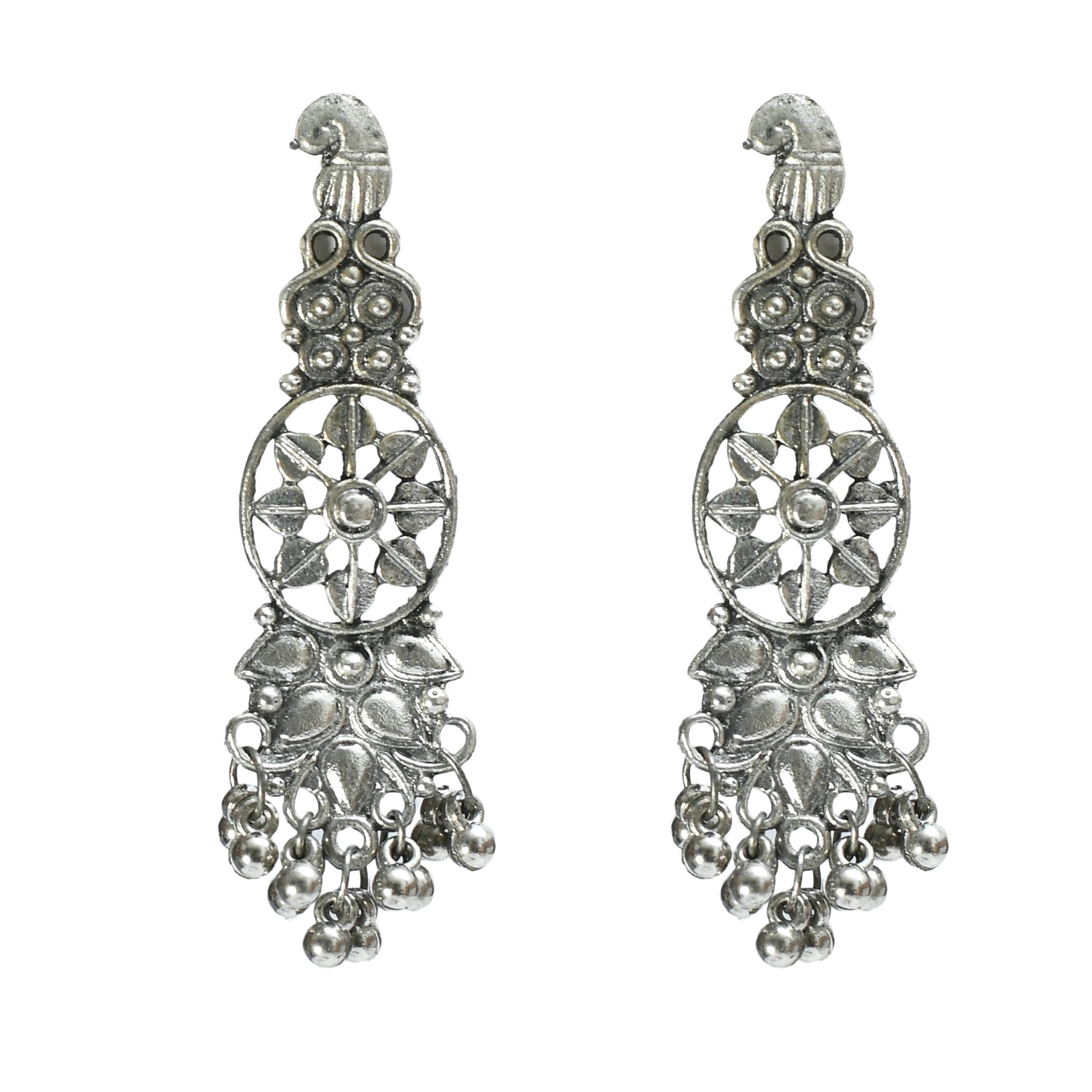 Mominos Fashion Johar Kamal Oxidised Silver-Plated Brass Finish Temple Jewellery with Earrings For Women