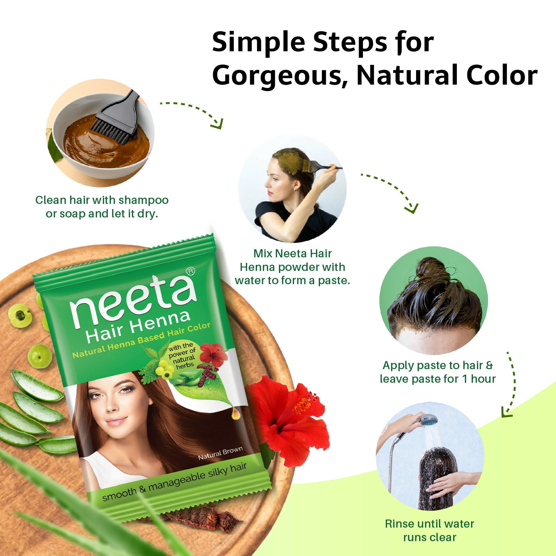 Neeta Henna Powder for Hair, Henna-Based Hair Color Natural Brown (Pack of 6)