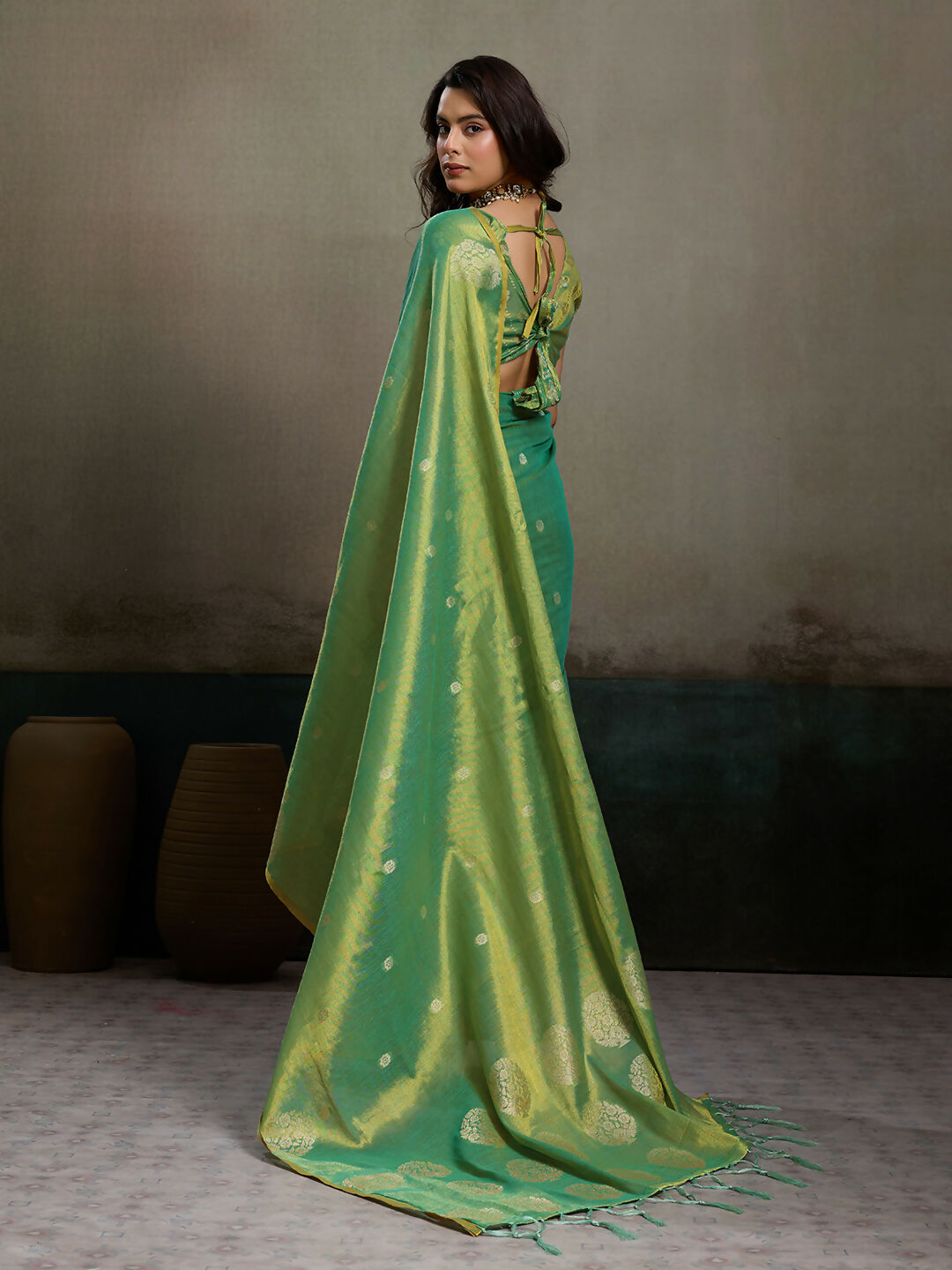 Shree Shyam Fashion Green Tissue Silk Saree