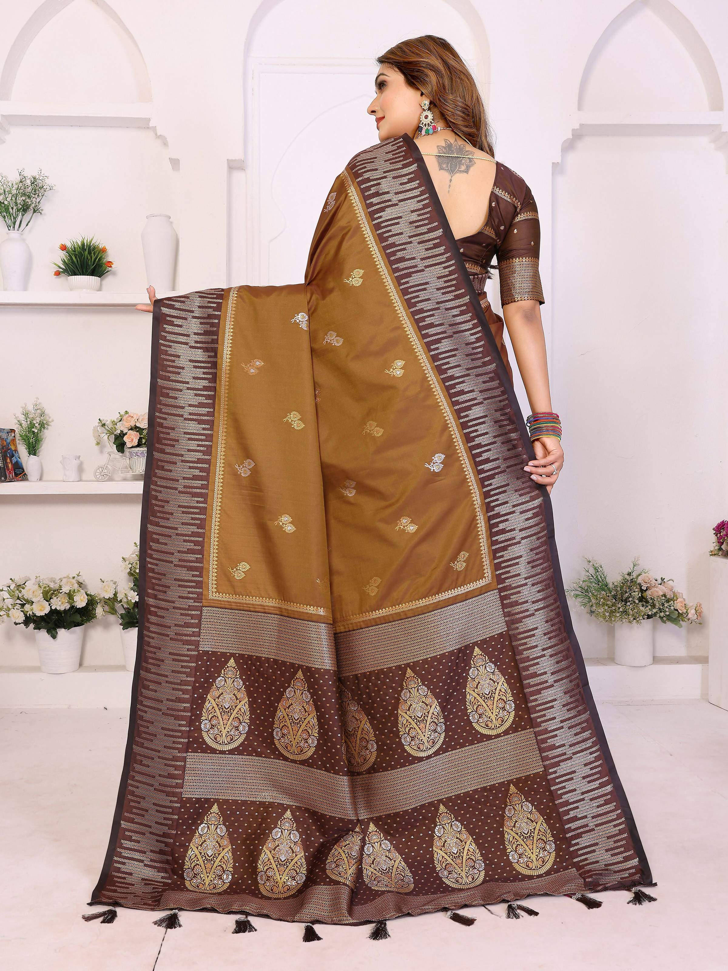 Aastha Fashion Brown South Soft Silk Zari Weaving Saree