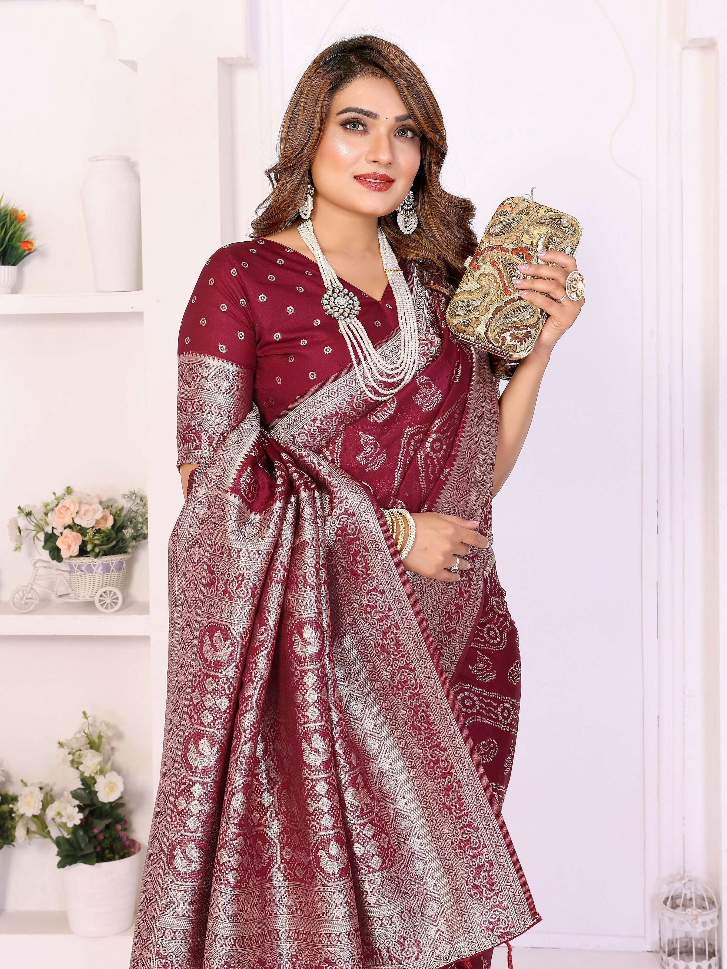 Aastha Fashion Maroon Georgette Silk Leheriya With Elegant Zari Weaving Saree