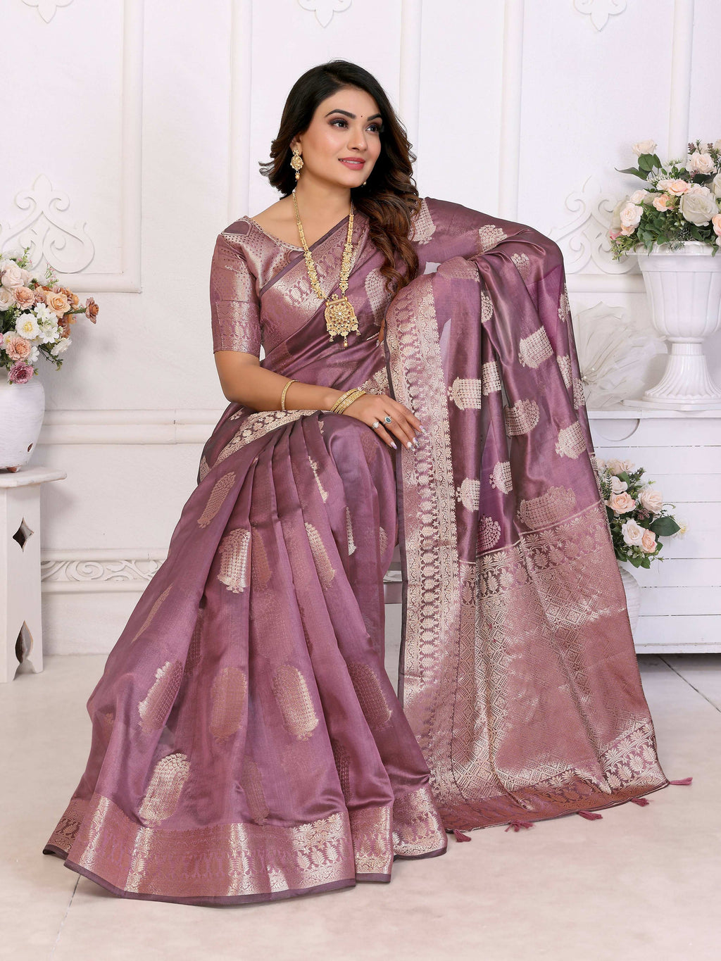 Aastha Fashion Purple Soft Organza Silk Weaving Saree