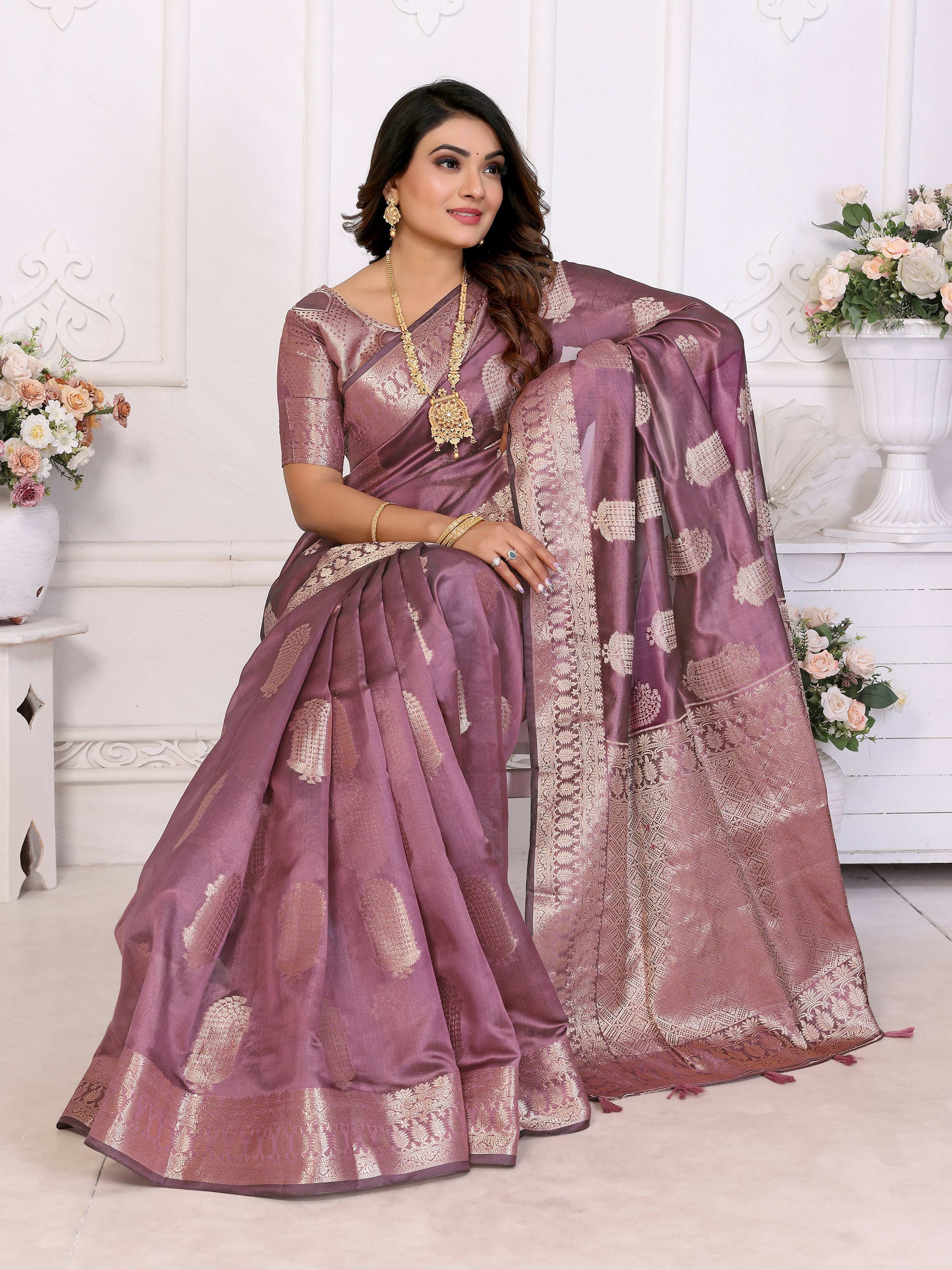 Aastha Fashion Purple Soft Organza Silk Weaving Saree