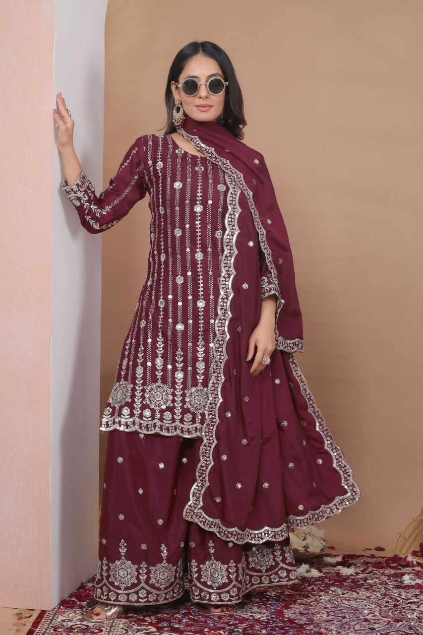 Teeya Creation Maroon Color Natural Crepe Silk Wedding Wear Trending Salwar Suit