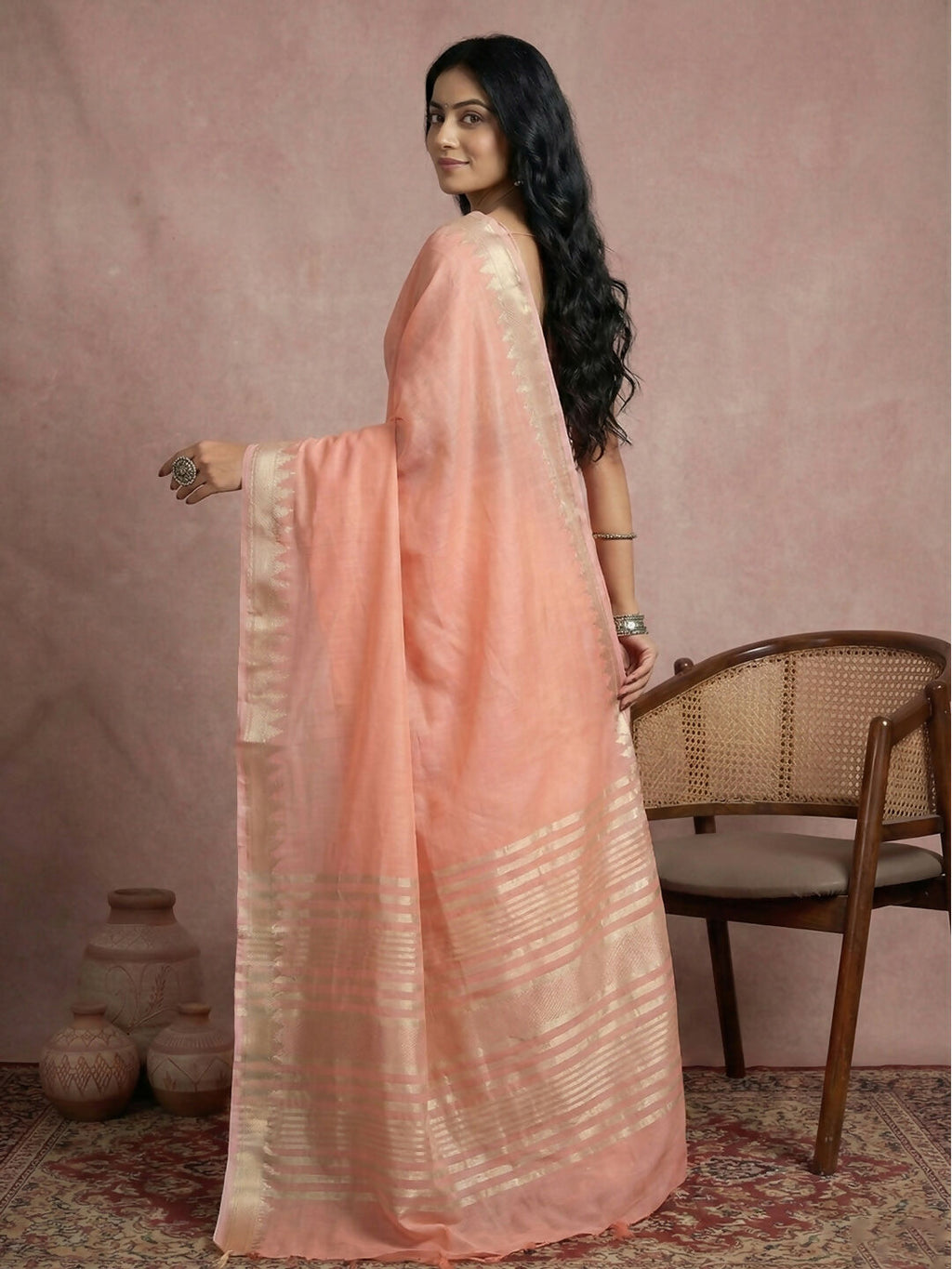 Shree Shyam Fashion Peach Cotton Saree