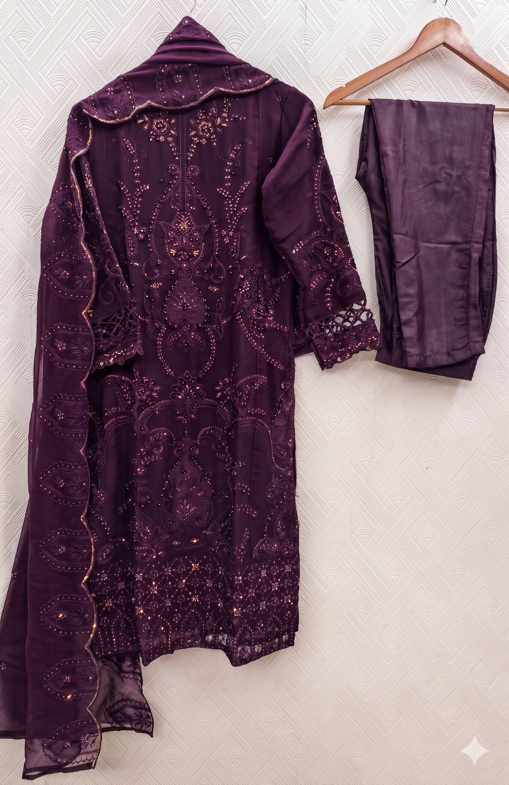 Teeya Creation Womens New Georgette Silk With Heavy Embroiedery With Sequence Work Purple Kurta Set