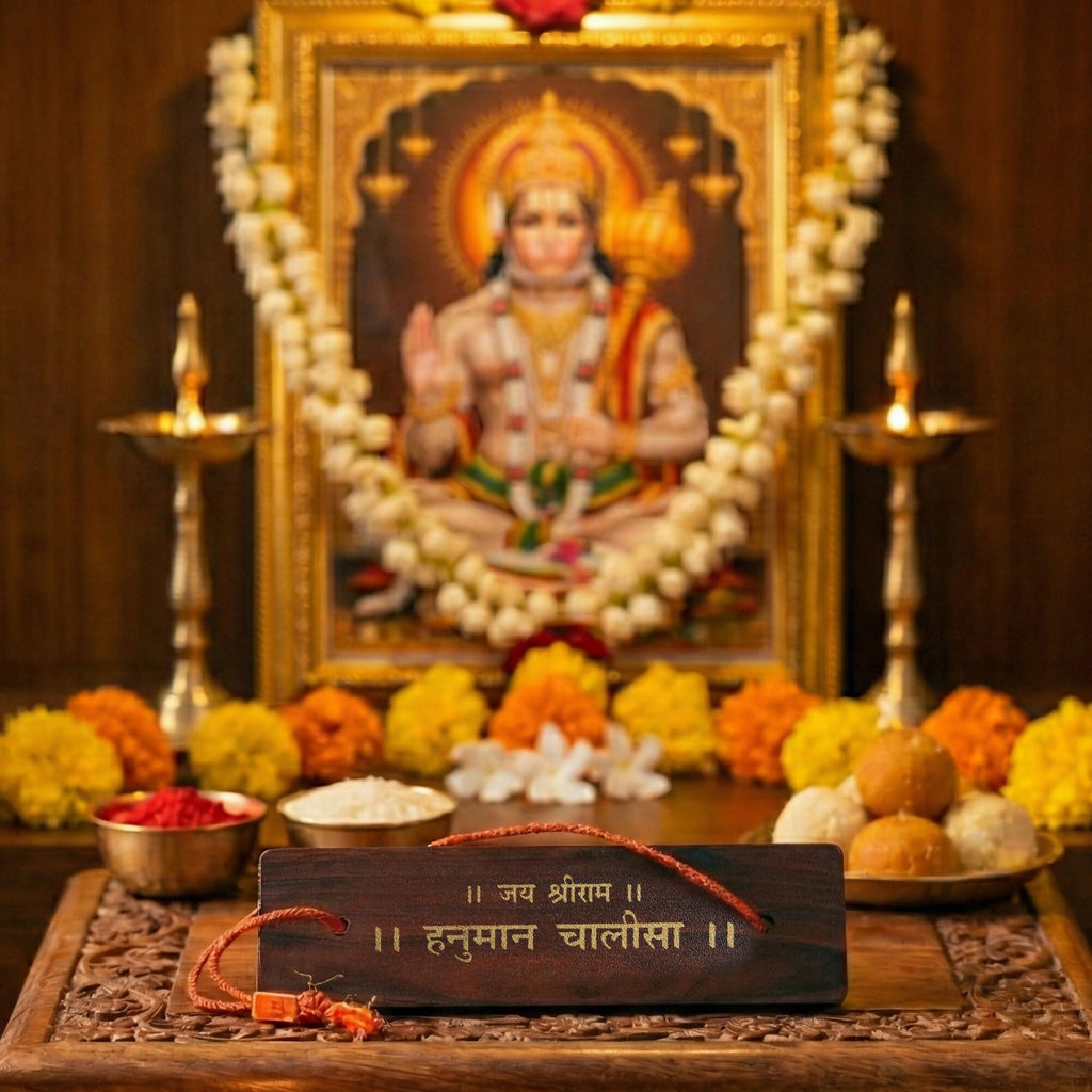 Pujashree Wooden Hanuman Chalisa – Decorative Devotional Prayer Plaque for Home & Temple (Hindi)