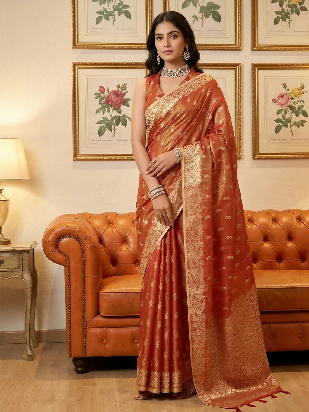 Shree Shyam Fashion Rust Tissue Silk Saree